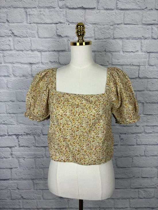 Madewell Hopewell Cottage Garden Puff Sleeve Crop Top in Sunfaded Sage size M - Picture 5 of 9